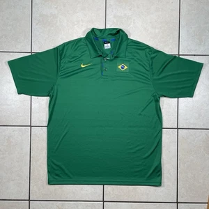 Brazil Men's Nike Performance 3 Button Polo Shirt Soccer Green Dri Fit Futbol - Picture 1 of 8