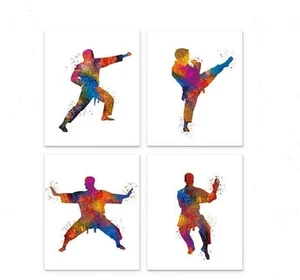 Taekwondo Fighters Abstract Sport Wall Art Prints, 8x10 Ready to Frame Set of 4, - Picture 1 of 6