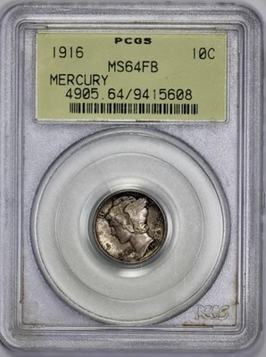 1916 Mercury 10c Silver Dime PCGS MS 64 FB Full Bands - Image 1 of 4