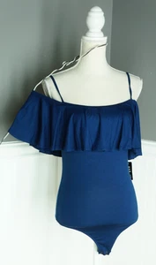 Neu mit Etikett Express Body Damen M Oberteil blau schulterfrei Rüschen Druckknopf Tanga - Bild 1 von 4