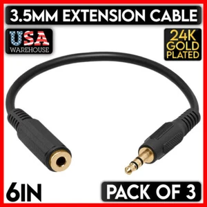 Paquete de 3 cables de extensión de audio estéreo auxiliar de 1/8" de 6 pulgadas y 3,5 mm de 0,5 pies - Imagen 1 de 7