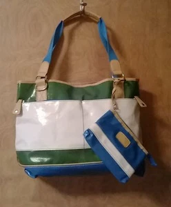 St. John's Tote with Change Purse - White - Blue - Green - Picture 1 of 5