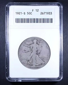 1921-S Walking Liberty Half Dollar - 50c ANACS F12 - Old Soapbox Holder - Picture 1 of 4