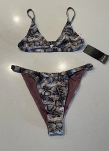 Nasty Gal US6 Snake A Difference Triangle Bikini Set Top Bottom Print Sexy - Picture 1 of 9