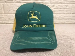 Vintage JOHN DEERE Green Yellow Mesh Trucker Hat Snapback Cap - Picture 1 of 9