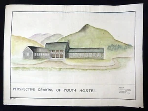 Lake District Youth Hostel DIBUJO ARQUITECTÓNICO ORIGINAL 1946, 76 x 56 cm - Imagen 1 de 4
