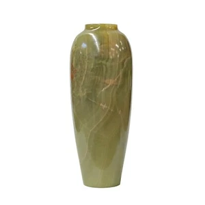 Natural Olive Green Brown Mix Stone Carved Round Display Vase ws1721 - Picture 1 of 6