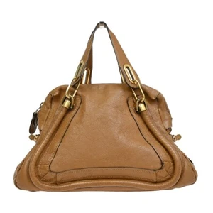 CHLOE Logo Paraty Hand Bag Leather Brown Gold Italy 35EE485 - Picture 1 of 15