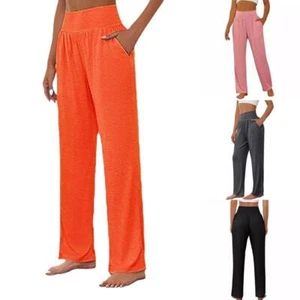 Women Summer Plain Cozy Wear Wide Leg Pants Ladies Drawstring Trousers Plus Size - Picture 1 of 9