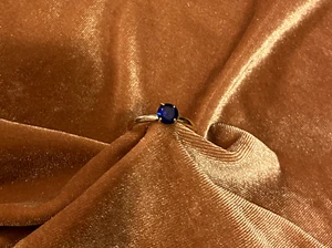 Lind Sapphire 14K Heavy Gold Electroplate Size 11 1/4 Solitaire Ring Blue Facets - Picture 1 of 3