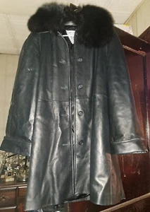 Vtg J Percy For Marvin Richards Leather Women's Size M Coat Fur Trimmed Collar - Picture 1 of 9