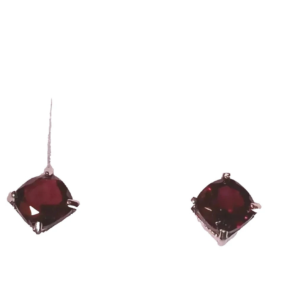 2.30 Ctw natural Red Garnet Square Cut Earrings 10 Kt Solid White Gold New - Image 1 of 4