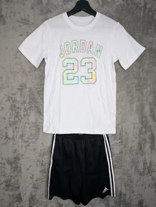 Jordan T Shirt and Black Shorts Set Youth 14-16 Large White Crew Neck 23 Logo - Picture 1 of 10
