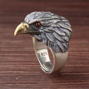 Vintage Eagle Adjustable Ring 925 Sterling Silver Women Mens Jewellery Gift UK - Picture 1 of 8