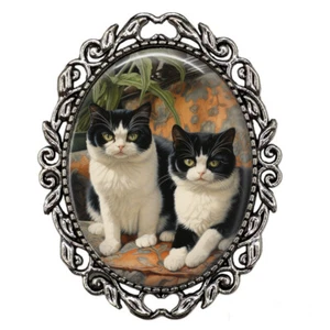 Exotic Shorthair Twin Tuxedo Cats Black White Tuxie Moms Gift Sweater Brooch Pin - Picture 1 of 4