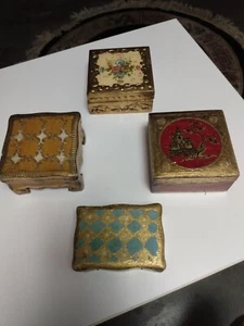 4 FLORENTIA DECORATIVE GOLD LEAF TRINKET BOXES / Hinged - Picture 1 of 15