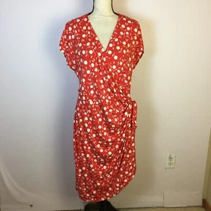 Maggy London Wickelkleid Größe 18 Damen rot weiß Foral Strick Flügelärmel Bindeband Taille - Bild 1 von 8
