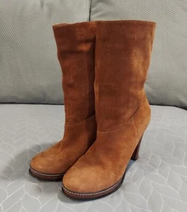 Cole Haan NOLA Slouch Short Boots Womens Size 9AA Brown Cognac Suede 4” Heel - Picture 1 of 19