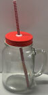 Mason Style Drinking Jar With Handle and Picnic Pattern Sipping Straw