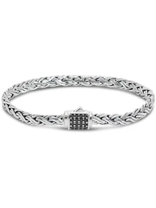 DEVATA Bali Sterling Silver Paddy Chain Bracelet Black Spinel WHK6235BS - Picture 1 of 6