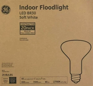20 GE 65-Watt BR30 Soft White LED Floodlight Bulbs - 650 Lumens - Picture 1 of 3