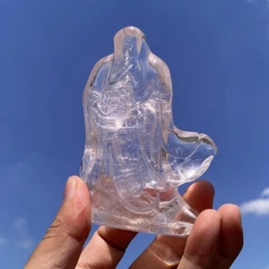 TOP! 0.3kg Carved Natural Clear Quartz Death Skull Crystal Reiki Halloween gift - Picture 1 of 19