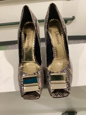 J. Renee Catrice Black Brown Python  Print Peep Toe  High Heel Pumps 9.5 M - Image 1 of 4