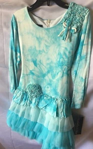 Isobella and Chloe Girls Turquoise Ruffled Drop Waist Dress Size 5-New - Picture 1 of 10