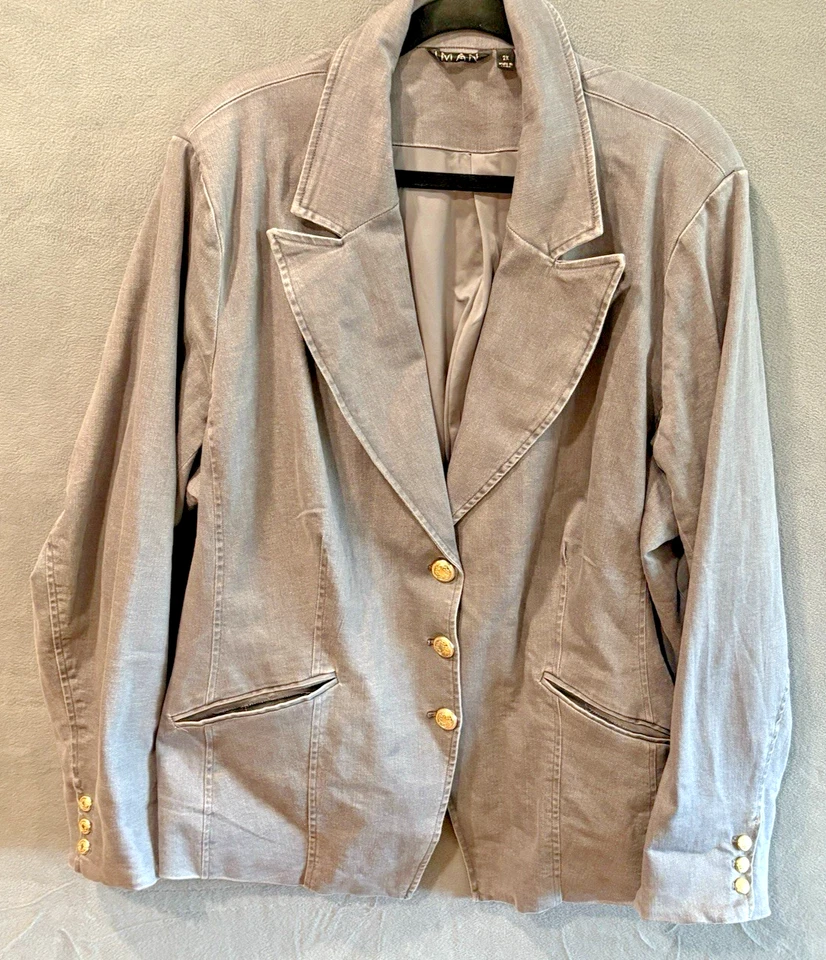Blazer IMAN Global Chic Para Mujer Suave Denim Botones - Gris Topo - 2X Foto 1 de 4