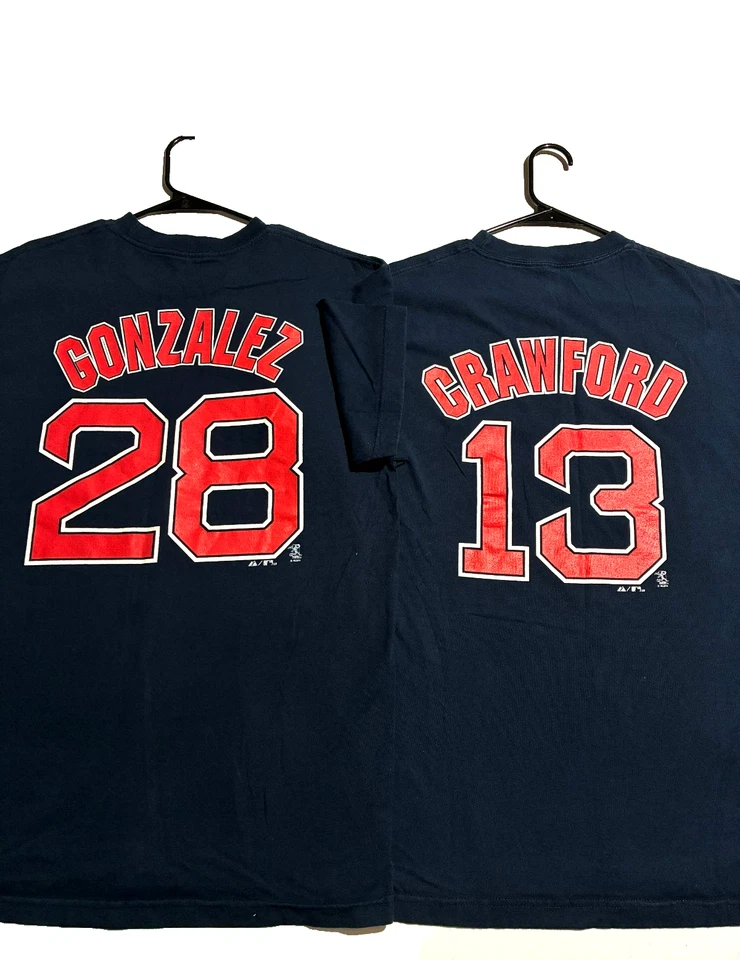Lote de camisetas vintage 2010 Boston Red Sox MLB (L) Gonzalez #28 Crawford #13 - Imagem 1 de 4