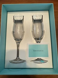 New Unused Tiffany Glass Swing Pair Champagne Glasses w/Box - Picture 1 of 3