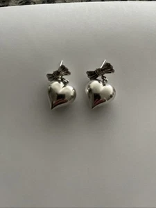 .925 Sterling Silver Heart Dangle Earrings Puffy  With Now Vintage 1985 - Picture 1 of 4