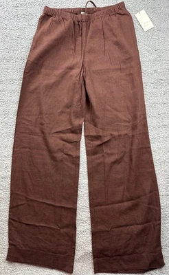 Новый день брюки женщин маленький длинный коричневый середины подъема широкие ноги льняной тянуть на - Изображение 1 из 4