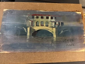 Original Ölgemälde 77' Florenz Ponte Vecchio Brücke 10" x 19" unleserlich - Bild 1 von 11