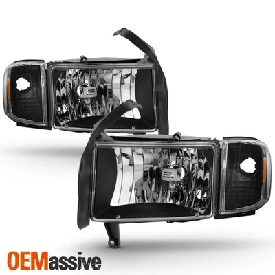 Fit 1994-01 Dodge Ram 1500 2500 3500 Pickup Black Headlights Corner Signal Lamps - Image 1 of 4