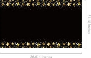 2Pack Rectangle Tablecloth Disposable Plastic Covers Black Gold Tables Star - Picture 1 of 7