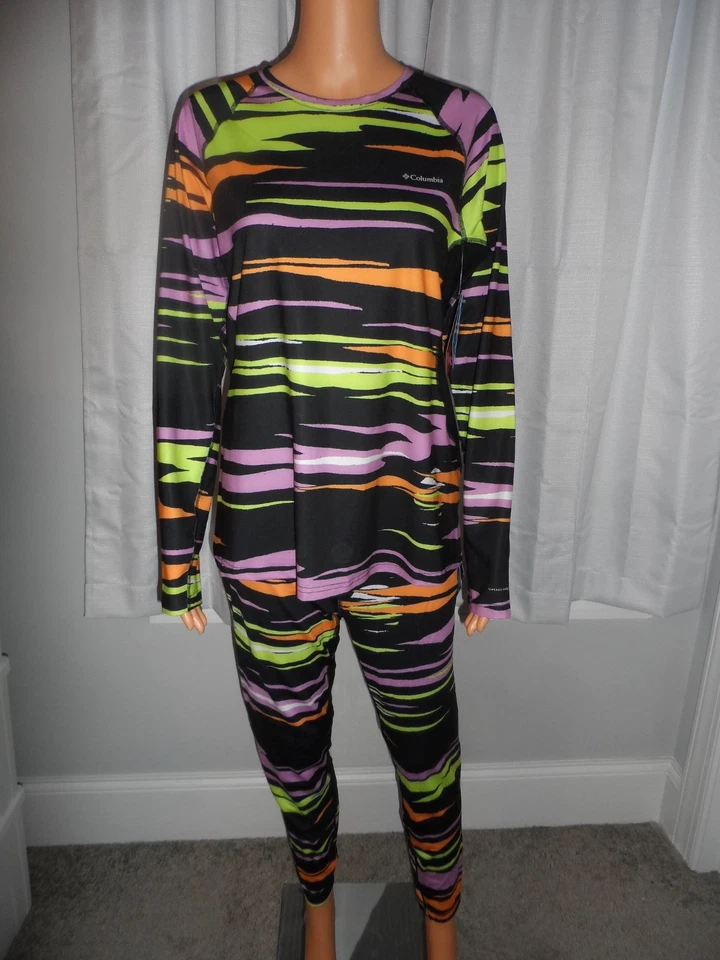 Cool Columbia size L black omni heat multi color base layer set shirt pants NWT - Image 1 of 4