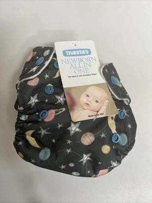 NWT Thirsties Newborn All-in-one NB AIO Cloth Diaper Space Planets Stargazer - Image 1 of 4