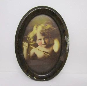 CUPID AWAKE Photo Print Oval 4.5x3.25" Metal Frame Small vintage - Picture 1 of 3