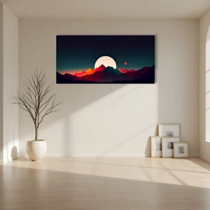 Wall Art Canvas Modern Geometric Mountain Sunset Uv Printed - Picture 1 of 6