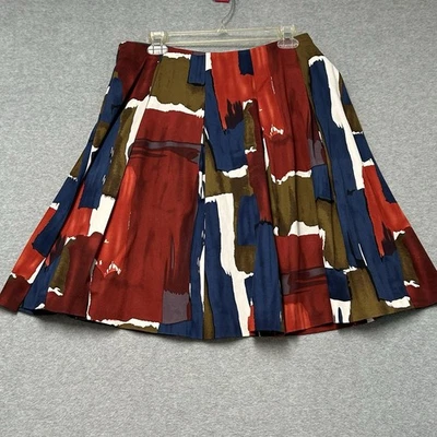 Sunny Leigh A-line Skirt Size 12 Cotton Spandex Abstract Print Side Zip Burgundy - Image 1 of 4