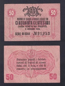 Billet Italie 50 Cents Boîtier Veneta Des Prêts 1918 P M3 BB / VF - Picture 1 of 1