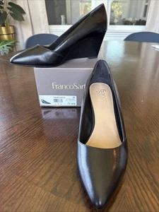 Franco Sarto Womens Frankie Pump Black Leather 10 W Pointed Wedge Heel Classic - Picture 1 of 7