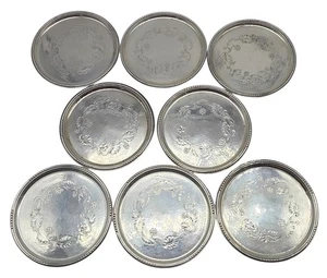 8 ~ GEORG JENSEN Sterling Silver Drink Coasters / Nut Dishes Set & Pouches - Picture 1 of 5