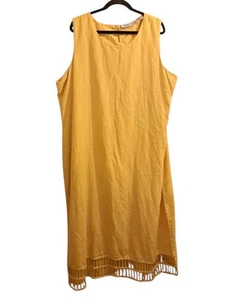Maxi Vestido Vintage Carole Liz Sin Mangas Para Mujer Talla 3X Mezcla de Lino Amarillo Retro - Imagen 1 de 9