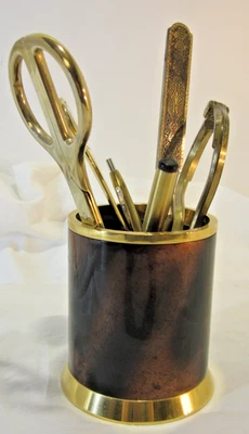 Schreibtischgarnitur 70erjahre teilweise vergoldet 7 teilig - Bild 1 von 4