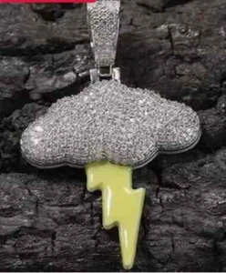 2.30Ct Round Cut Real Moissanite Thunder Men's Pendant 14K White Gold Plated - Picture 1 of 10