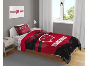 Wisconsin Badgers NCAA Slanted Stripe 4-Piece Twin Bed Set - F49451701 - Picture 1 of 3