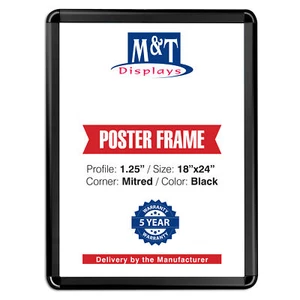 Snap Poster Frame 1.25" Aluminum Front Loading Wall Mounting 18x24 Black - Picture 1 of 2