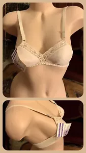Reggiseno vintage liscio senza cuciture beige nudo pizzo orlo beige regolabile anni 70 NUOVO 32A - Foto 1 di 12